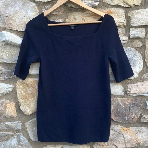 Talbots navy blue short sleeve knit blouse medium/30 - Picture 7 of 7